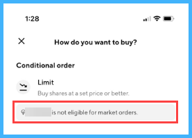 Image from "Why is the stock I am trading not eligible for market orders?"