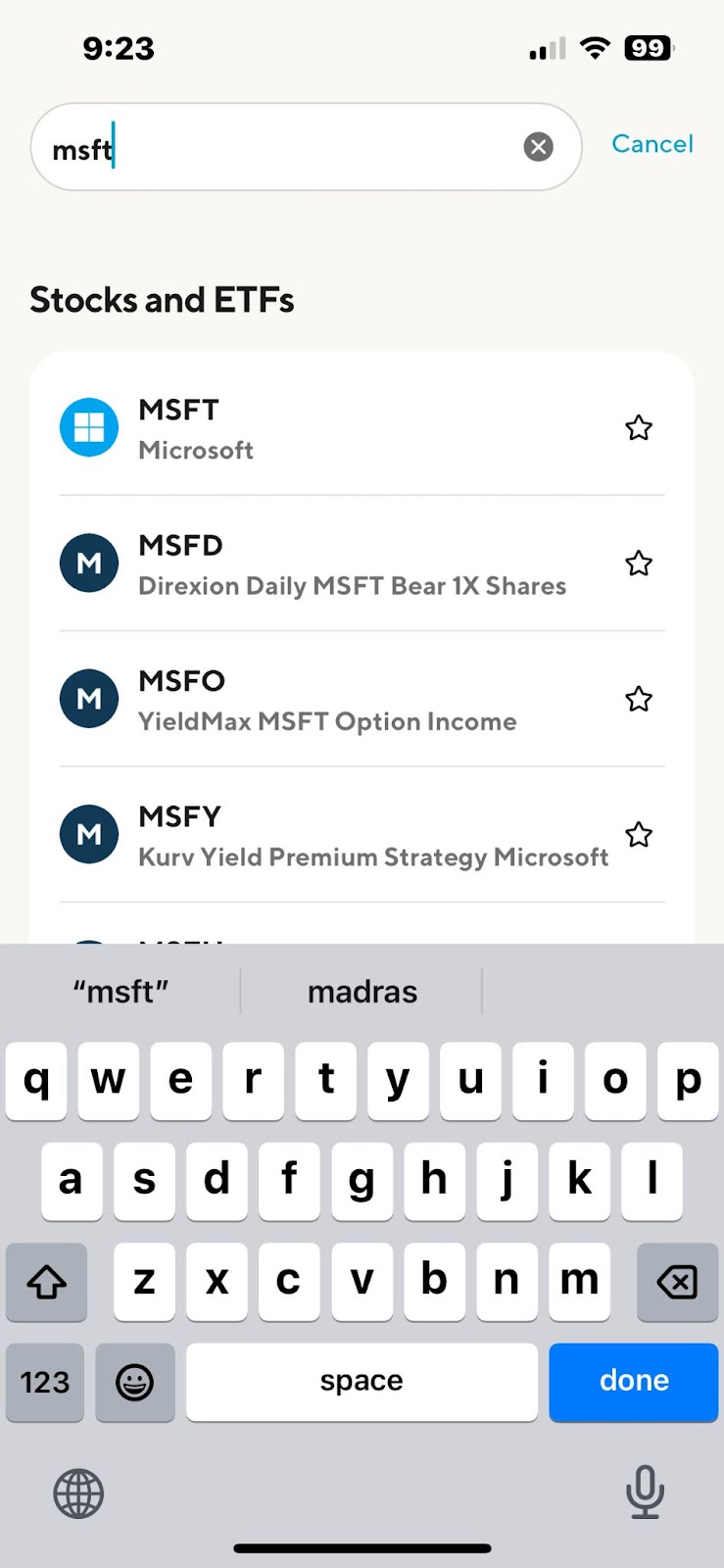 Image from "How do I add a Stock/ETF/Mutual Fund to my SoFi Invest watchlist?"