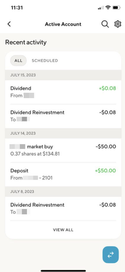 Image from "How do I view the transaction history for my Self-Directed account?"