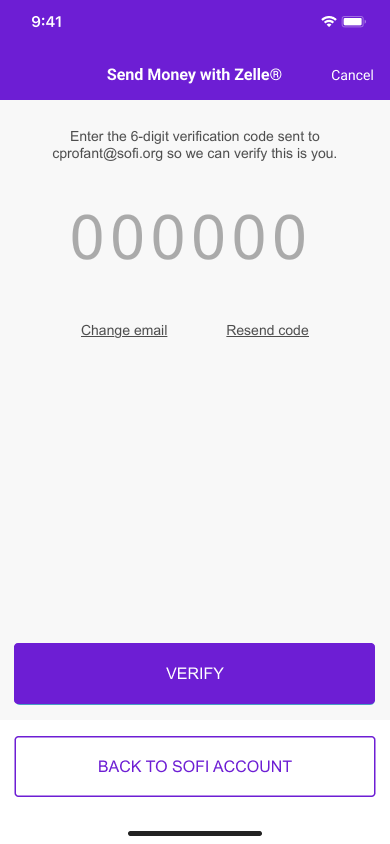 Image from "How do I enroll my SoFi Account with Zelle®️?"