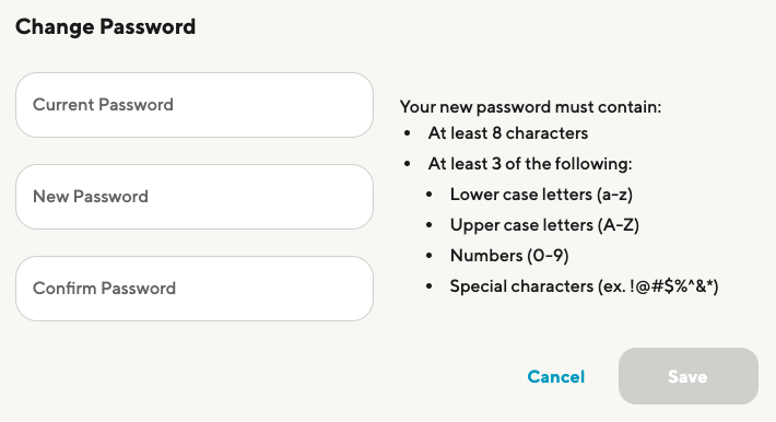Image from "How do I update the password on my account?"