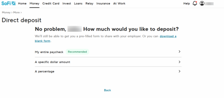 Image from "How do I manually set up direct deposit for SoFi Money? (Direct deposit form)"