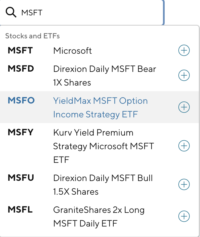 Image from "How do I add a Stock/ETF/Mutual Fund to my SoFi Invest watchlist?"