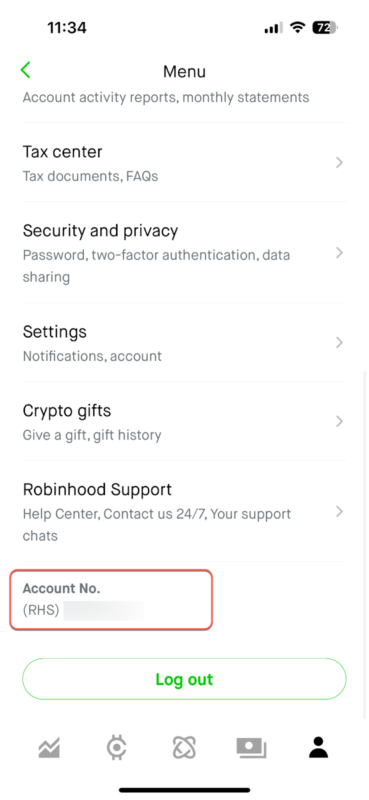 Image from "How to find your Robinhood account number"