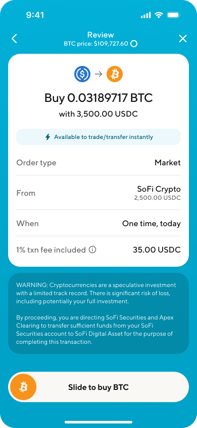 Image from "What fees does SoFi Crypto Charge?"